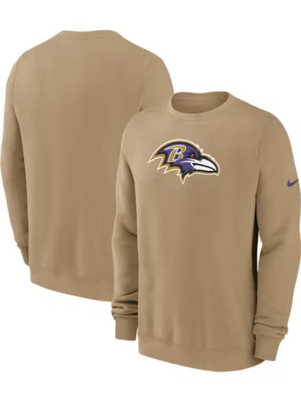 Nike Men's Baltimore Ravens Parachute Tan Rewind Crew Pullover Sweatshirt